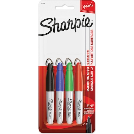 Sharpie Mini Permanent Marker Set, Black, Blue, Green, Red, Fine Tip, Capped, 4 PK 35113PP
