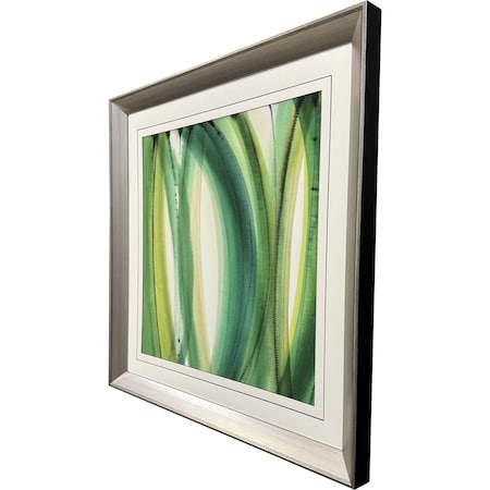 Homeroots Modern Abstract Green Leaves Silver Framed Wall Art 654101