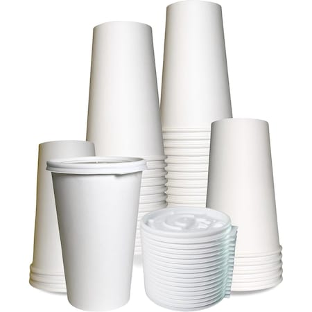 Ecoquality 20oz White Disposable Paper Coffee Cups with White Flat Lids - For Office, and Travel, 1000PK B07FKWZ2GS