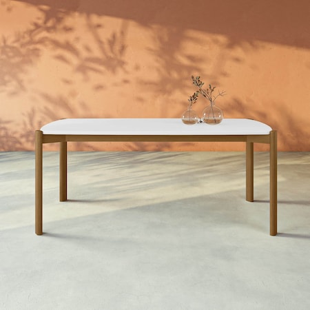 Manhattan Comfort Mid-Century Modern Gales 70.87 Dining Table with Solid Wood Legs in Matte White DT-79620-WH