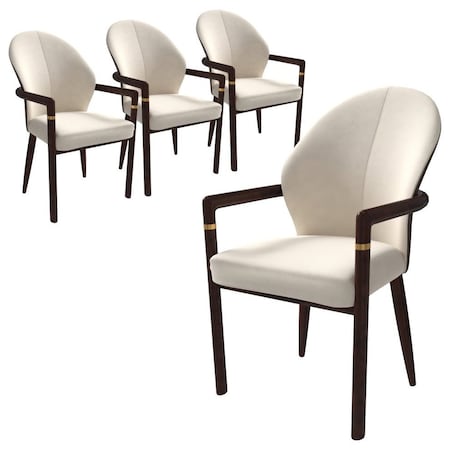 Leisuremod Opaline Series Elegant Wooden Dining Chair in Brown/Cream, 4PK OC24BRCR4