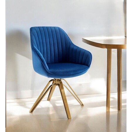 Homeroots 23" Blue And Gold Velvet Swivel Arm Chair 524861