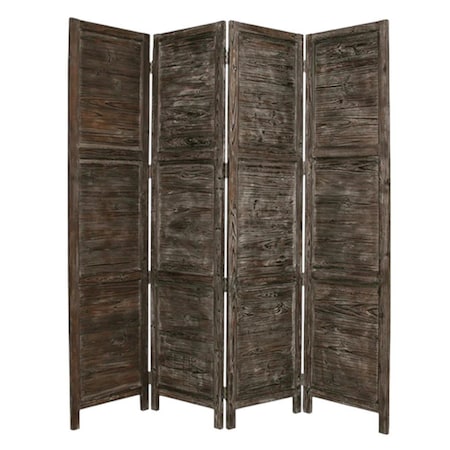 Homeroots 84" Black Wood Folding Four Panel Screen Room Divider 274881