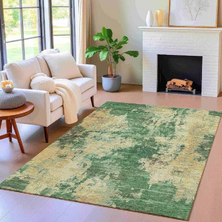 Homeroots 9' X 12' Fern Green And Beige Abstract Washable Indoor Outdoor Area Rug 630685