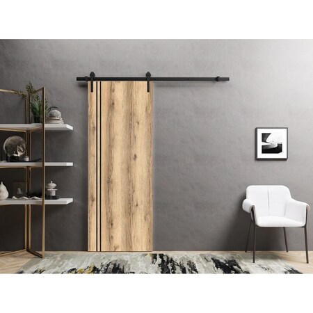 Sartodoors Sliding Barn Door with Hardware, Planum 0016 Oak and Aluminum Strips, 6.6FT Rail Hangers Sturdy Set PLANUM0016BD-B-DUB-2484
