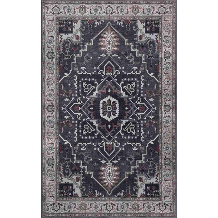 Jonathan Y Sersi Ornate Large Medallion Border Non-Slip Machine-Washable Charcoal/Ivory 4 ft. x 6 ft. Area Rug WSH505E-4