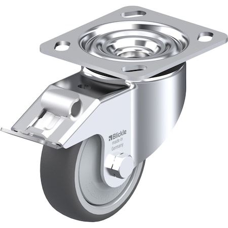 Blickle Swivel Plate Caster, PU, 4", Brake, Number of Wheels: 1 LK-PATH 100KF-14-FI