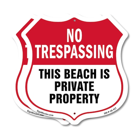 Signmission No Trespassing Shield Sign This Beach Is, 18 inch X 18 inch, Plastic Sign, 2PK SHI-P-2PACK-18-417