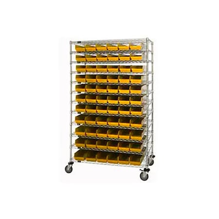 Global Industrial Chrome Wire Shelving with 88 4"H Plastic Shelf Bins Yellow, 60x14x74 269042YL