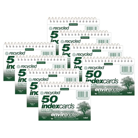 Roaring Spring Paper Products Wirebound Index Cards, 3" x 5", Ruled & Recycled, 50 Cards, 8PK 28335