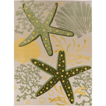 Homeroots 10' X 14' Ivory Green Yellow Blue And Dark Green Starfish Indoor Outdoor Area Rug 548098