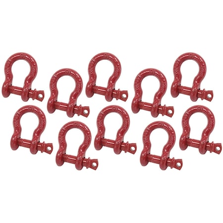 Mytee Products 3/8in 1.0 Tons Anchor Shackle Forged Carbon Steel & Alloy Screw Pin, 10PK SHACKLE-ANCHOR-SP-38x10