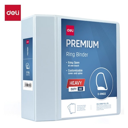 Deli Heavy Duty View Binder 4in, Letter, 3-Sided D-Ring, 4 Pockets, White, 4PK CF577-WH