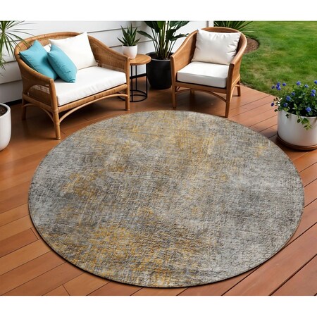 Homeroots 8' Gray Silver And Charcoal Round Abstract Washable Indoor Outdoor Area Rug 577651