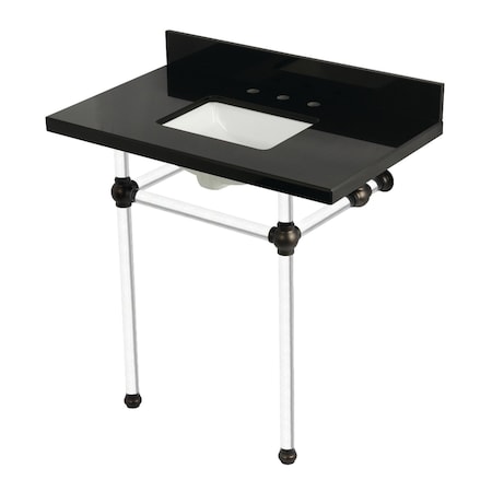 Kingston Brass 36" Black Granite Console Sink with Acrylic Legs, 8-Inch, 3-Hole, Black Granite/Oil Rubbed Bronze KVPK36KASQ5