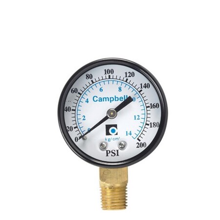Campbell PG2T-NL 2 in. 0-200 PSI Polycarbonate Pressure Gauge 4339974