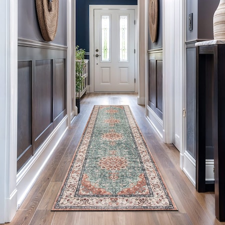 World Rug Gallery Traditional Oriental Medallion Washable Non Slip Runner Rug 2 ft x 10 ft Multi WR84MULTI2X10