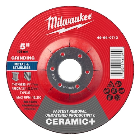 Milwaukee Tool Grinding Wheel, 5" dia. 49-94-0713
