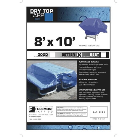 Fgi 8' x 10' Foremost 00810 Blue Dry Top 7-Mil Full Size Tarp 00068