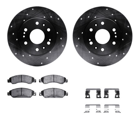 Dynamic Friction Co DFC Brake Rotor Drilled & Slotted - Black- w/Ultimate Duty Brake Pad & HW Kit 8412-48035