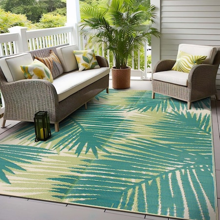 World Rug Gallery Tropical Floral Reversible Plastic Area Rug 6 ft x 9 ft Green 6051GREEN6X9