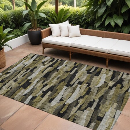 Homeroots 9' X 12' Brown Black And Green Striped Washable Indoor Outdoor Area Rug 603213