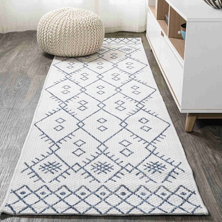 Jonathan Y Boho Moroccan Ivory/Navy 2 ft. x 8 ft. Indoor/Outdoor Runner Rug SMB123B-28