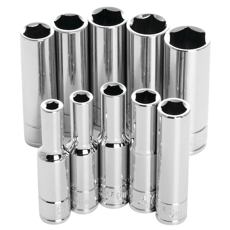 Perform Tool Socket Set 1/4 In Drive; Metric; Deep/ 6 Point; Chrome Vanadium Steel W36400