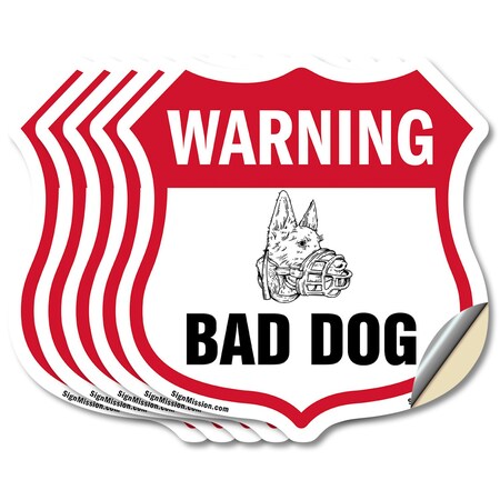 Signmission Dog Warning Shield Sign Bad Dog, 4 inch X 4 inch, Vinyl Decal, 5PK SHI-D-5PACK-4-377
