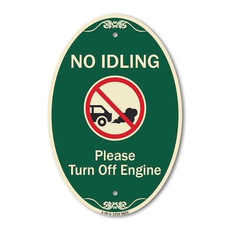Signmission No Idling Please Turn Off Engine With Graphic, 12 Inch X 18 Inch Designer, Heavy Gauge Aluminum A-OV-G-1218-9829