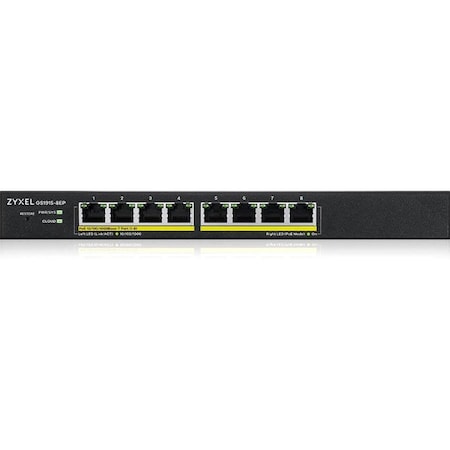 Zyxel - 8 PORT GBE POE+ L2 SMART MANAGED SWITCH W/NEBULA CLOUD OPTION (60W) GS1915-8EP