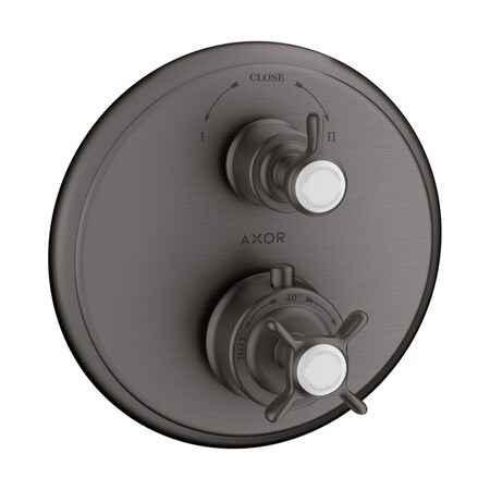 Axor Montreux Thermostatic Trim with Volume Control and Diverter- Cross-Handle in Brushed Black Chrome 16820341