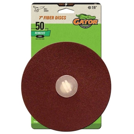 Gator Fiber Disc, 7 in Dia, 50 Grit, Coarse, Aluminum Oxide Abrasive, Fiber Backing 3082