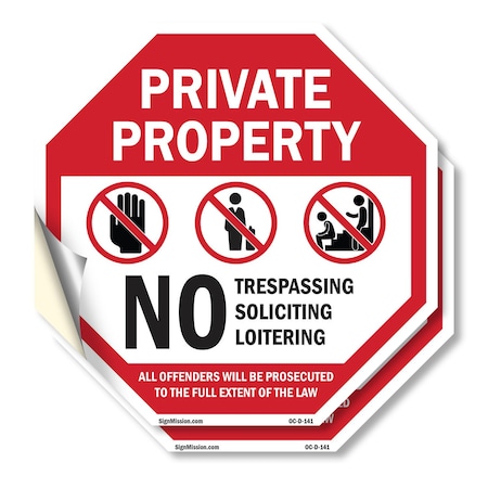 Signmission Private Property No Trespassing Sol, 18 inch X 18 inch, Vinyl Decal, 2PK OC-D-2PACK-18-141