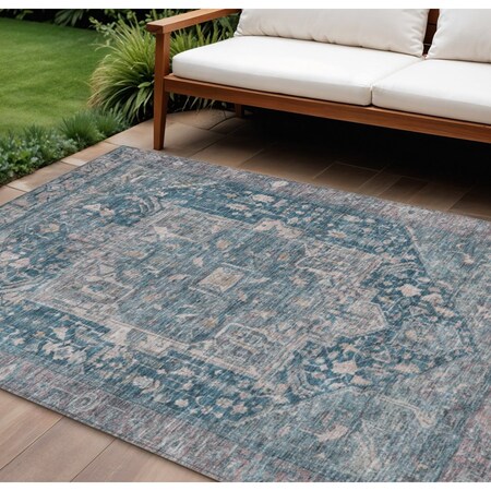 Homeroots 9' X 12' Blue Medallion Washable Indoor Outdoor Area Rug 608002