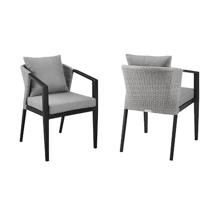 Armen Living Palma Outdoor Patio Dining Chairs in Aluminum and Wicker with Gray Cushions - Set of 2 LCPFSIGR