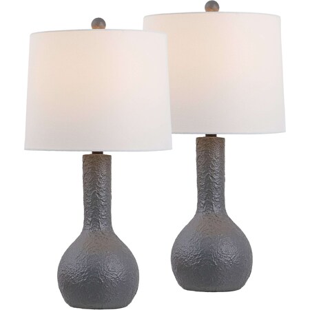 Jonathan Y Katee 24.75" Modern Scandinavian Textured Resin/Metal Gourd LED Table Lamp, Gray, 2PK JYL9207B-SET2