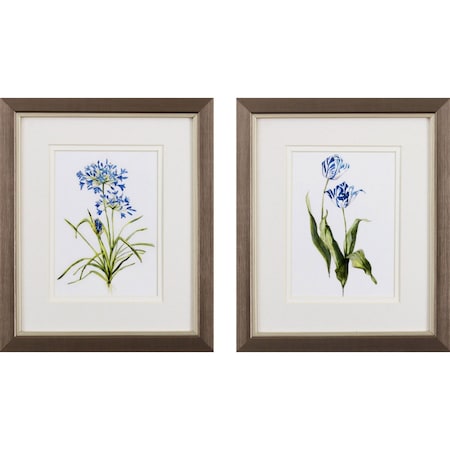 Homeroots Set of Two Watercolor Dark Blue Flowers Wall Art, 2PK 401396