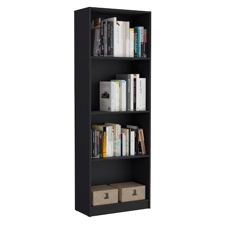 Homeroots 71" Black Four Tier Bookcase with Two Doors 546356