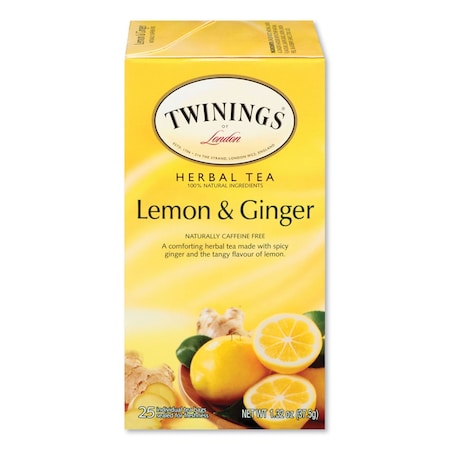 Twinings Tea Bags, Lemon and Ginger, 1.32 oz Tea Bag, 25PK TNA85145