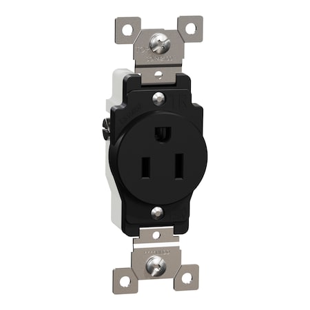 Square D Straight Blade Receptacle, 5-15R, 15 A, 125V AC, 2 Pole, Flush Mount, Grounded SQR42100BK