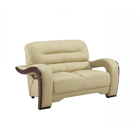 Homeroots 56in Beige And Dark Brown Faux Leather Love Seat 329516