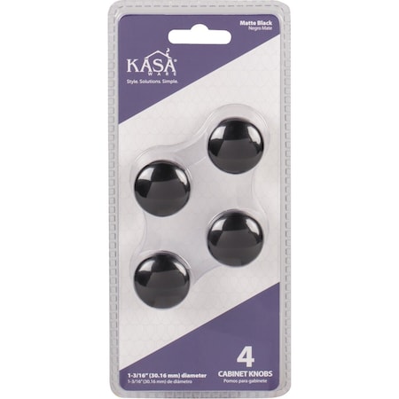 Hardware Resources KasaWare 1-3/16'' Diameter Zinc Diecast Matte Black Cabinet Knob, 4PK K778MB-4