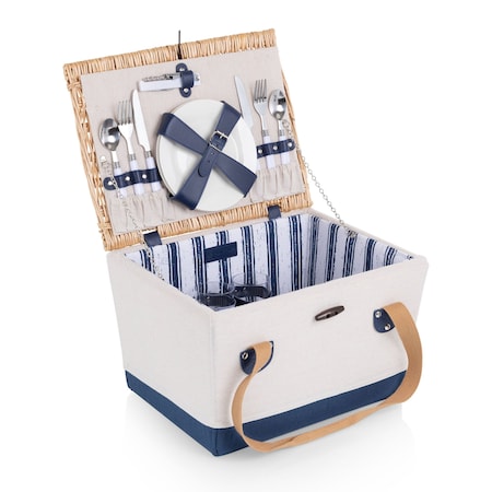 Picnic Time Family Of Brands Boardwalk Picnic Basket for 2, Beige Canvas with Navy Blue Accents 104-20-216-000-0