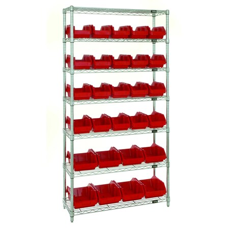 Quantum Storage Systems WIRE SHELVING UNIT W/28 RED BINS BINS W7-18-28RD