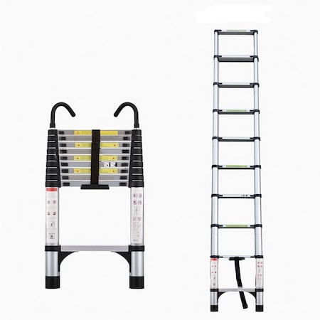 Wrightmaster 9.5 ft. Aluminum Button Extension Ladder with Triangle Stabilizer and Hooks, 330 lbs. Load Capacity ZR-187988