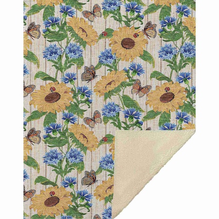 Homeroots 50" X 70" Ivory And Yellow Sunflower Floral Microfiber Plush Throw Blanket 712597