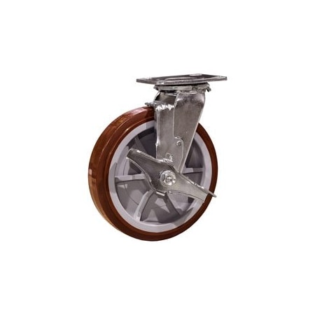 Service Caster 8 Inch Polyurethane Swivel Caster with Roller Bearing and Brake SCC-30CS820-PPUR-TLB