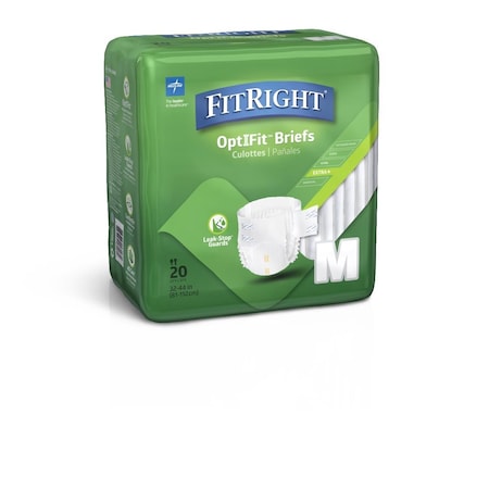 Medline FitRight Plus Adult Incontinence Briefs, Size M, for Waist Size 32in-44in, 20PK FITPLUSMDZ