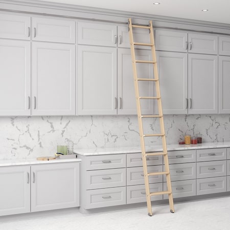 Quiet Glide 9.92 ft. Maple No Wheel Satin Nickel Hook Removable Ladder, 12 ft. Rail QG.330-10MA-12-H.02